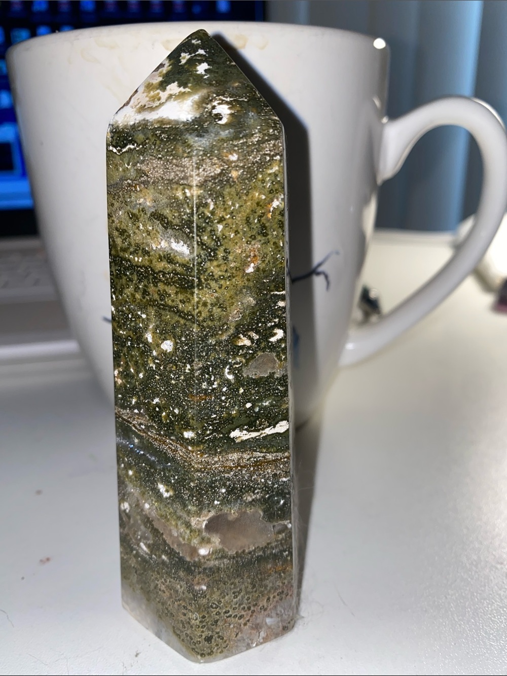 Polished Green Ocean Jasper Obelisk - Natural Home Accent